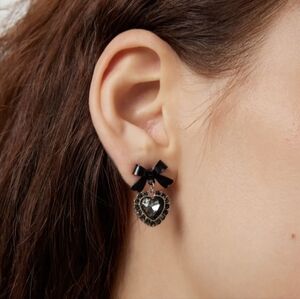 NEW Nasty Gal Coquette Style Golden & Black Earrings w/ Hearts & Bows